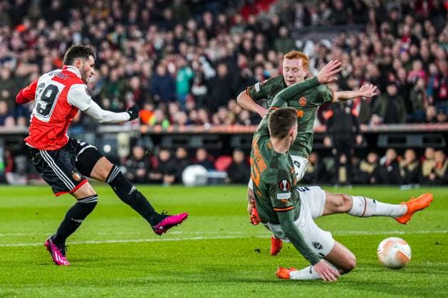 UEFA Europa League: Feyenoord v Shakhtar Donetsk Rotterdam - Santiago Gimenez of Feyenoord celebrates the 1-0 during the match between Feyenoord v Shakhtar Donetsk at Stadion Feijenoord De Kuip on 16 March 2023 in Rotterdam, the Netherlands. Copyright: xYannickxVerhoevenx