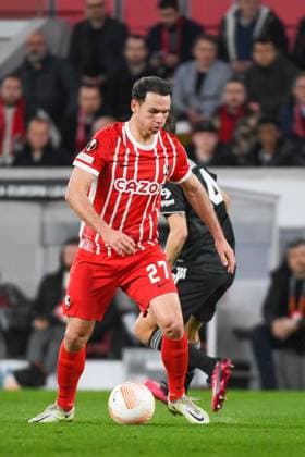 Football Europa League Round of 16 second leg 22 23 SC Freiburg vs Juventus Turin 16 03 2023 Nicolas Hoefler SC Freiburg 27 on the ball Football Europa League Round of 16 second leg SC Freiburg vs Juventus Turin on Thursday, March 16, 2023 at Europa Park Stadium in Freiburg im Breisgau, Germany Copyright: xBEAUTIFULxSPORTS GerdxGruendlx