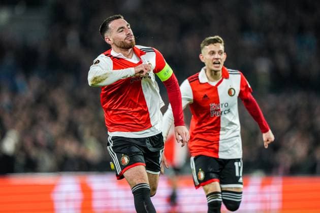 Sport Bilder des Tages UEFA Europa League: Feyenoord v Shakhtar Donetsk Rotterdam - Orkun Kokcu of Feyenoord celebrates the 2-0 during the match between Feyenoord v Shakhtar Donetsk at Stadion Feijenoord De Kuip on 16 March 2023 in Rotterdam, the Netherlands. Copyright: xTomxBodex