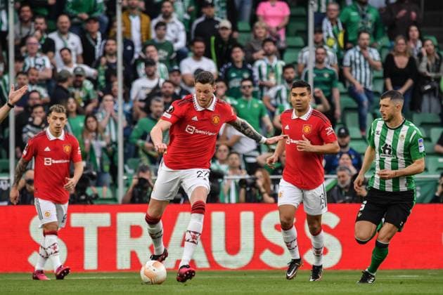 UEFA Europa League Round of 16, 2nd Leg Real Betis v Manchester United, ManU Wout Weghorst shoots on goal during the UEFA Europa League Round of 16, 2nd Leg Real Betis vs Manchester United at Benito Villamarin Stadium, Seville, Spain, 16th March 2023 (Photo by Samuel Carreno News Images) Copyright: xSamuelxCarreno NewsxImagesx