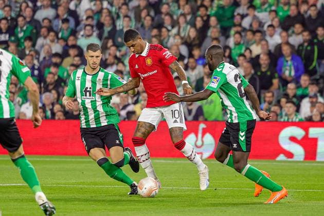 Real Betis v Manchester United, ManU Europa League 16 03 2023. Marcus Rashford (10) of Manchester United during the Europa League match between Real Betis and Manchester United at Estadio Benito Villamarin, Seville, Spain on 16 March 2023. Editorial use only , Copyright: xNigelxKeenex PSI-17076-0032