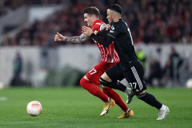Sc Freiburg - Juventus Fc Lukas Kubler of Sc Freiburg and Filip Kostic of Juventus Fc battle for the ball during the Uefa Europa League round of 16 second leg match beetween Sc Freiburg and Juventus Fc at Stade Europa-Park on March 16 2023 in Freiburg, Germany . Freiburg Stade Europa-Park Germany Copyright: xMarcoxCanonierox