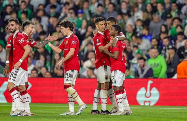 Real Betis v Manchester United, ManU Europa League 16 03 2023. Goal 0-1 Marcus Rashford (10) of Manchester United scores a goal and celebrates during the Europa League match between Real Betis and Manchester United at Estadio Benito Villamarin, Seville, Spain on 16 March 2023. Editorial use only , Copyright: xNigelxKeenex PSI-17076-0037
