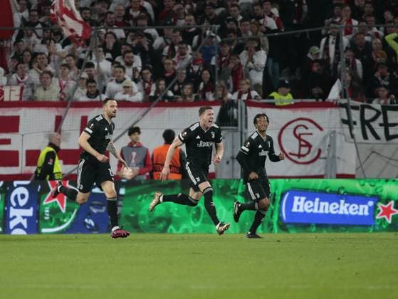 March 16, 2023, Freiburg, Germany: Dusan Vlahovic of Juventus celebrating after scoring a goal during the second leg of the Uefa Europa League football match between Sc Freiburg and Juventus Fc on 16 March 2023 at Europa Park Stadion, Frieburg, Germany. Photo . football Europa League match - SC Freiburg vs Juventus FC, Freiburg, Germany  - ZUMAl164 20230316_zsa_l164_086 Copyright: xNderimxKacelix