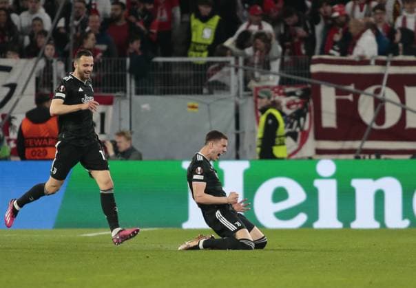 March 16, 2023, Freiburg, Germany: Dusan Vlahovic of Juventus celebrating after scoring a goal during the second leg of the Uefa Europa League football match between Sc Freiburg and Juventus Fc on 16 March 2023 at Europa Park Stadion, Frieburg, Germany. Photo . football Europa League match - SC Freiburg vs Juventus FC, Freiburg, Germany  - ZUMAl164 20230316_zsa_l164_087 Copyright: xNderimxKacelix