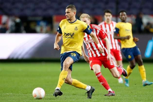 ANDERLECHT, BELGIUM - MARCH 16 : Kandouss Ismael defender of Union St-Gilloise during the UEFA Europa League round of 16, 2nd leg between Royal Union Saint-Gilloise and FC Union Berlin on March 16, 2023 in Anderlecht, Belgium, 16 03 2023 ( Royal Union Saint-Gilloise v Union Berlin - UEFA Europa Leag PhotoNews Panoramic 