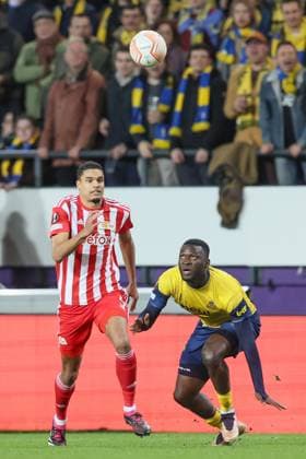 Union s Victor Boniface pictured in action during a soccer game between Belgian Royale Union Saint-Gilloise and German Union Berlin, Thursday 16 March 2023 in Anderlecht, Brussels, the return leg of the round of 16 of the UEFA Europa League competition, after a 3-3 draw result at the first leg. BRUNOxFAHY  x63143770x