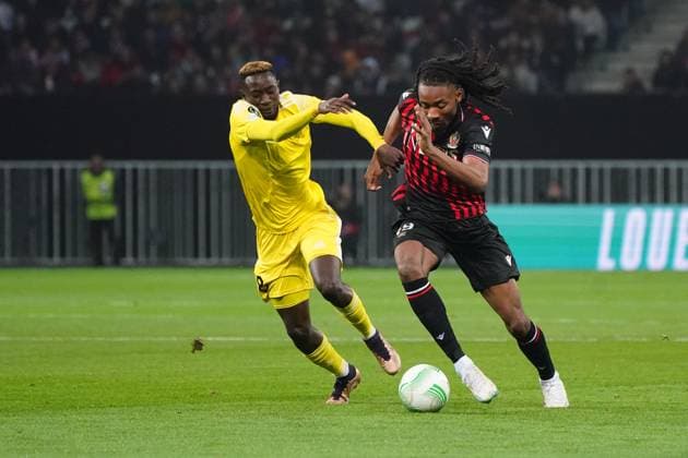 Khephren Thuram (OGC Nice) - Mouhamed Diop (Sheriff Tiraspol) FOOTBALL : OGC Nice vs Football Club Sheriff Tiraspol - 8 eme de finale retour Europa Conference League - Nice - 16 03 2023 NorbertScanella Panoramic 