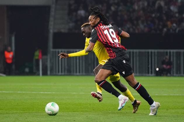 Khephren Thuram (OGC Nice) - Mouhamed Diop (Sheriff Tiraspol) FOOTBALL : OGC Nice vs Football Club Sheriff Tiraspol - 8 eme de finale retour Europa Conference League - Nice - 16 03 2023 NorbertScanella Panoramic 