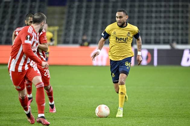 ANDERLECHT, BELGIUM - MARCH 16 : Lapoussin Loic forward of Union St-Gilloise during the UEFA Europa League round of 16, 2nd leg between Royal Union Saint-Gilloise and FC Union Berlin on March 16, 2023 in Anderlecht, Belgium, 16 03 2023 ( Royal Union Saint-Gilloise v Union Berlin - UEFA Europa League PhotoNews Panoramic 