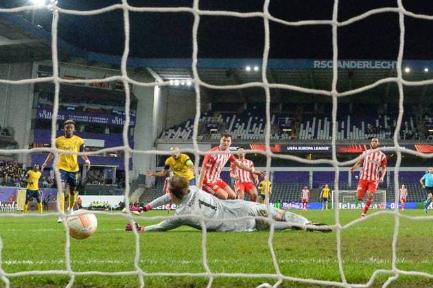Football, men, season 2022 2023, Europa League Round of 16, second leg , Royale Union Saint Gilloise 1 FC Union Berlin at Lotto Park Brussels, Teddy Teuma Royale Union Saint Gilloise 2 v l scores the goal to 1 0 , 16 03 2023, Copyright: xMatthiasxKochx