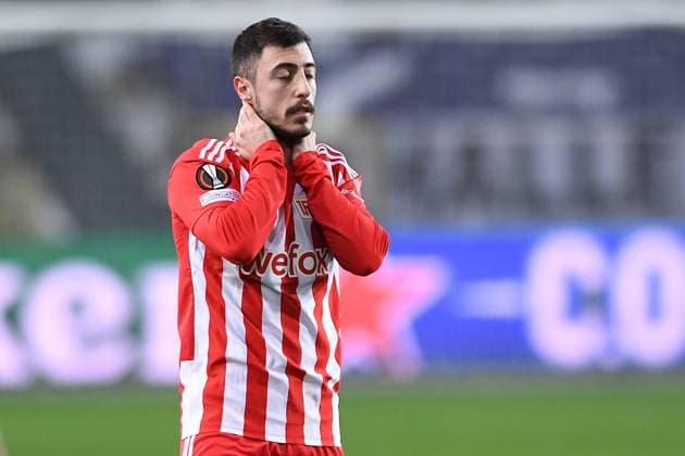 Soccer Europa League Round of 16 Union Saint Gilloise 1 FC Union Berlin on 16 03 2023 Lotto Park in Anderlecht Josip Juranovic Berlin disappointed xHDx