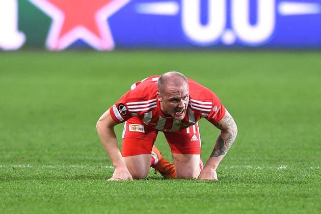 Soccer Europa League Round of 16 Union Saint Gilloise 1 FC Union Berlin on 16 03 2023 Lotto Park in Anderlecht Sven Michel Berlin disappointed xHDx
