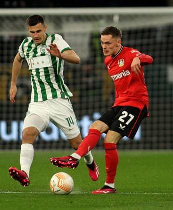16.03.2023 Budapest(Hungary) Ferencvarosi TC-Bayer 04 Leverkusen Europa League round of 16 men s football Amer Gojak(L), Ferencvarosi TC,Florian Wirtz(R) Bayer 04 Leverkusen :