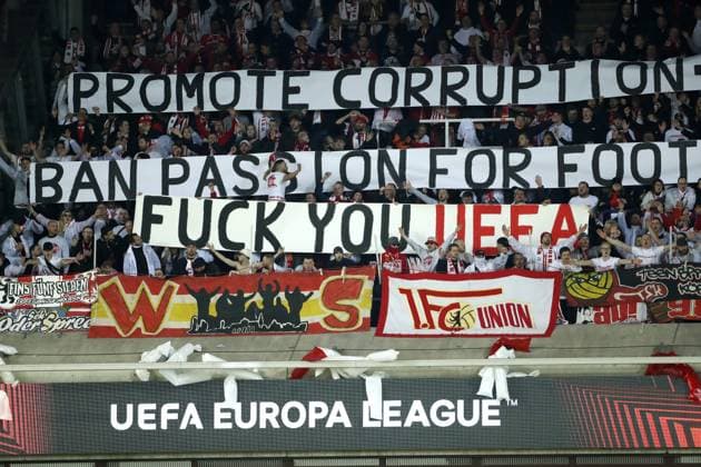 ANDERLECHT, BELGIUM - MARCH 16 : supporters during the UEFA Europa League round of 16, 2nd leg between Royal Union Saint-Gilloise and FC Union Berlin on March 16, 2023 in Anderlecht, Belgium, 16 03 2023 ( Royal Union Saint-Gilloise v Union Berlin - UEFA Europa League PhotoNews Panoramic 