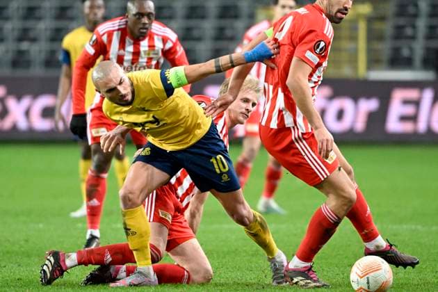 ANDERLECHT, BELGIUM - MARCH 16 : Teuma Teddy midfielder of Union St-Gilloise during the UEFA Europa League round of 16, 2nd leg between Royal Union Saint-Gilloise and FC Union Berlin on March 16, 2023 in Anderlecht, Belgium, 16 03 2023 ( Royal Union Saint-Gilloise v Union Berlin - UEFA Europa League PhotoNews Panoramic 