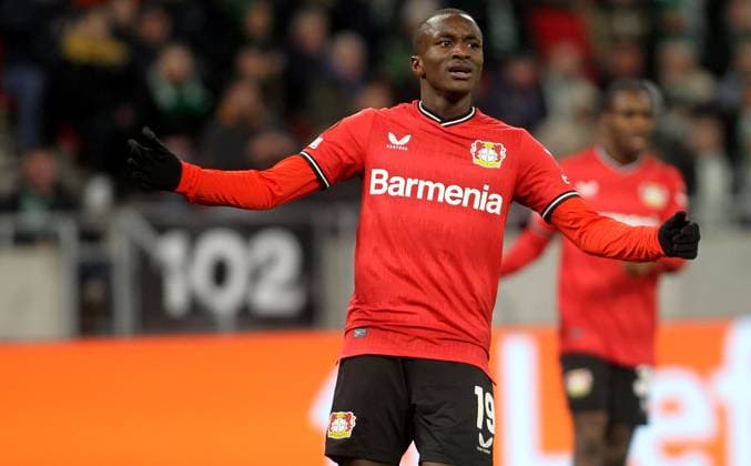 16.03.2023 Budapest(Hungary) Ferencvarosi TC-Bayer 04 Leverkusen Europa League round of 16 men s football Moussa Diaby Bayer 04 Leverkusen react during match :