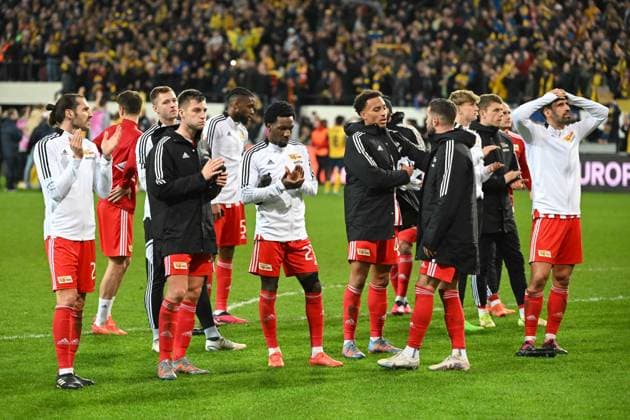 Football, men, season 2022 2023, Europa League Round of 16, second leg , Royale Union Saint Gilloise 1 FC Union Berlin at Lotto Park Brussels, 1 FC Union Berlin players disappointed , 16 03 2023, Copyright: xMatthiasxKochx