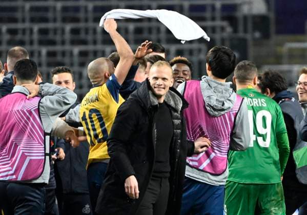ANDERLECHT, BELGIUM - MARCH 16 : Geraerts Karel head coach of Union St-Gilloise during the UEFA Europa League round of 16, 2nd leg between Royal Union Saint-Gilloise and FC Union Berlin on March 16, 2023 in Anderlecht, Belgium, 16 03 2023 ( Royal Union Saint-Gilloise v Union Berlin - UEFA Europa League PhotoNews Panoramic 