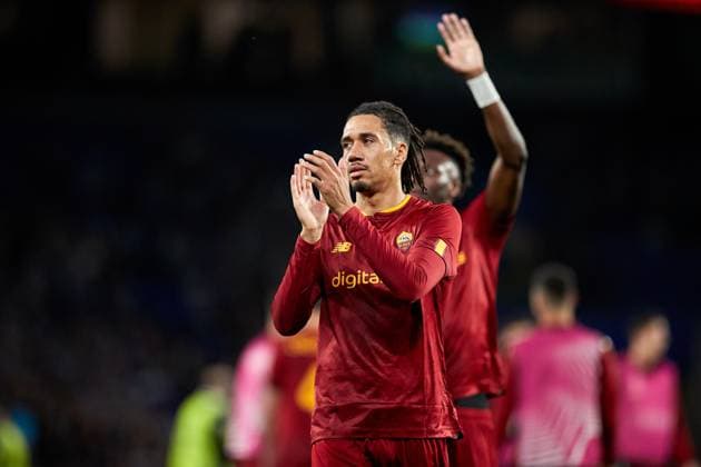 March 16, 2023, SAN SEBASTIAN, GUIPUZCOA, SPAIN: Chris Smalling of AS Roma salutes to the supporters after the UEFA Europa League round of 16 leg two match between Real Sociedad and AS Roma at Reale Area on March 16, 2023, in San Sebastian, Spain. SAN SEBASTIAN SPAIN - ZUMAa181 20230316_zaa_a181_091 Copyright: xRicardoxLarreinax