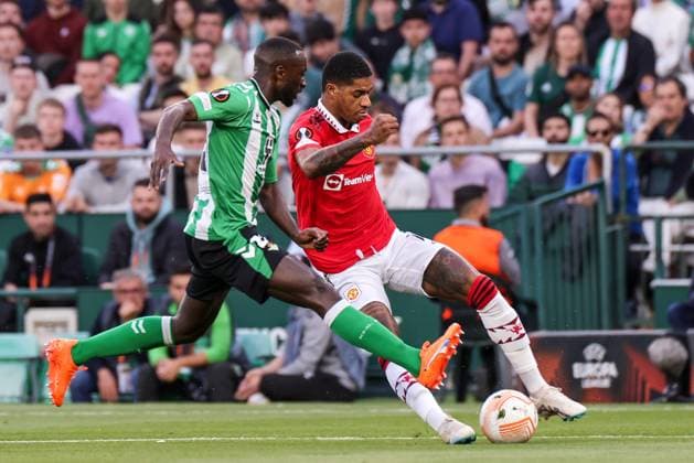 SEVILLE, SPAIN - MARCH 16: Marcus Rashford of Manchester United, ManU FC control the ball during the UEFA Europa League round of 16 leg two match between Real Betis and Manchester United at Estadio Benito Villamarin on March 16, 2023 in Seville, Spain. SPO 