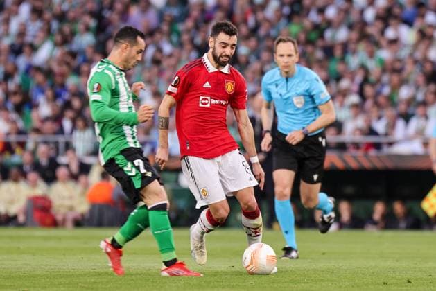 SEVILLE, SPAIN - MARCH 16: Bruno Fernandes of Manchester United, ManU FC in action during the UEFA Europa League round of 16 leg two match between Real Betis and Manchester United at Estadio Benito Villamarin on March 16, 2023 in Seville, Spain. SPO 