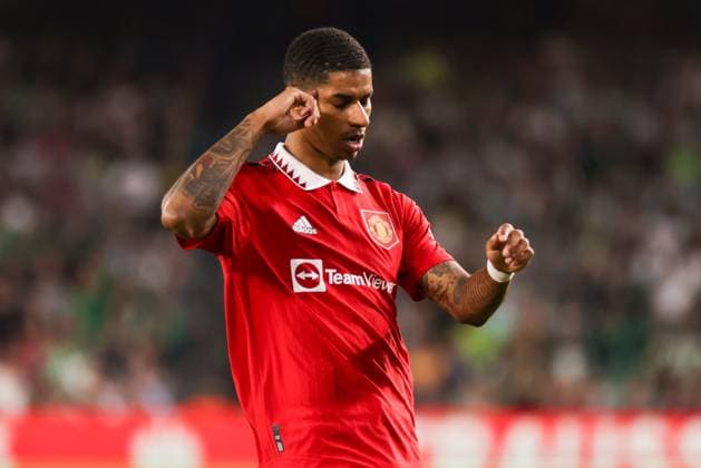SEVILLE, SPAIN - MARCH 16: Marcus Rashford of Manchester United, ManU FC celebrate a goal during the UEFA Europa League round of 16 leg two match between Real Betis and Manchester United at Estadio Benito Villamarin on March 16, 2023 in Seville, Spain. SPO 