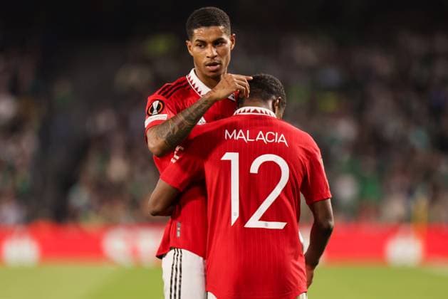 SEVILLE, SPAIN - MARCH 16: Marcus Rashford of Manchester United, ManU FC celebrate a goal during the UEFA Europa League round of 16 leg two match between Real Betis and Manchester United at Estadio Benito Villamarin on March 16, 2023 in Seville, Spain. SPO 