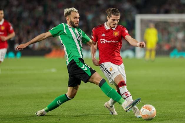 SEVILLE, SPAIN - MARCH 16: Marcel Sabitzer of Manchester United, ManU FC in action during the UEFA Europa League round of 16 leg two match between Real Betis and Manchester United at Estadio Benito Villamarin on March 16, 2023 in Seville, Spain. SPO 