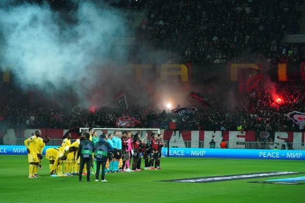Entree des joueurs - OGC Nice - Sheriff Tiraspol FOOTBALL : OGC Nice vs Football Club Sheriff Tiraspol - 8 eme de finale retour Europa Conference League - Nice - 16 03 2023 NorbertScanella Panoramic 