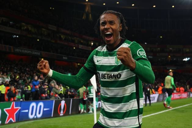 16th March 2023; Emirates Stadium, London, England; Europa League Football, Round of 16, Second Leg, Arsenal versus Sporting Lisbon; Youssef Chermiti of Sporting Lisbon celebrates after winning the penalty shootout  ActionPlus12487369 ShaunxBrooks