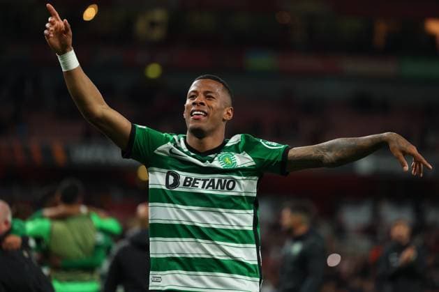 16th March 2023; Emirates Stadium, London, England; Europa League Football, Round of 16, Second Leg, Arsenal versus Sporting Lisbon; Arthur Gomes of Sporting Lisbon celebrates after they win the penalty shoot out  ActionPlus12487371 ShaunxBrooks