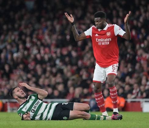 Arsenal v Sporting Clube de Portugal UEFA Europa League Thomas Partey of Arsenal during the UEFA Europa League Round of 16 Second Leg match at the Emirates Stadium, London Content Not Available For UK Newspapers Copyright: xNigelxBramleyx FIL-18256-0053 UK Newspapers OUT