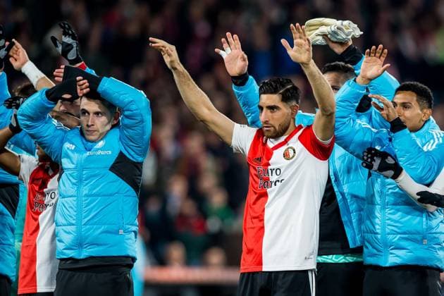 ROTTERDAM - (lr) Oussama Idrissi of Feyenoord, Alireza Jahanbakhsh of Feyenoord celebrate victory during the UEFA Europa league round of 16 match between Feyenoord and Shakhtar Donetsk at Feyenoord Stadion de Kuip on March 16, 2023 in Rotterdam, Netherlands. AP Dutch Height COR LASKER Feyenoord v Shakhtar Donetsk: Round of 16 Leg Two - UEFA Europa League 2022 2023 xVIxANPxSportx xCorxLaskerxIVx 465163457 originalFilename: 465163457.jpg
