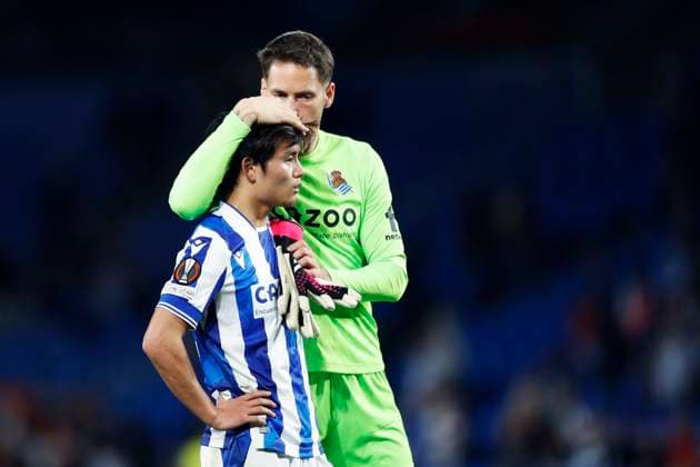 Takefusa Kubo, Alejandro Remiro (Sociedad), MARCH 16, 2023 - Football Soccer : UEFA Europa League round of 16 2nd leg match between Real Sociedad 0-0 AS Roma at Reale Arena in San Sebastian, Spain. Noxthirdxpartyxsales  (213555394)