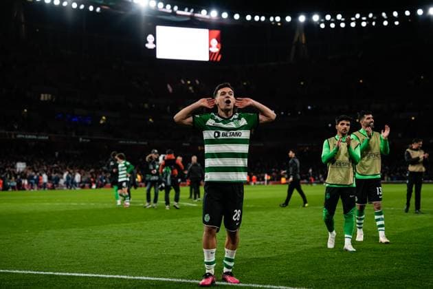 London, England, March 16th 2023: London, England, March 16th 2023: Pedro Goncalves of Sporting during the UEFA Europa League round of 16 leg two match between Arsenal FC and Sporting CP at Emirates Stadium on March 16, 2023 in London, United Kingdom . (Photo by Pedro Loureiro SPP) (Pedro Loureiro SPP) (Pedro Loureiro SPP) Copyright: xPedroxLoureiro SPPx spp-en-PeLo-SPP_166753
