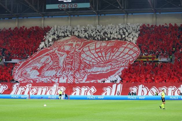 Freiburg, Germany 16 March 2023 Europa League 2022 2023 1 8 Final SC Freiburg vs Juventus Turin In the picture Fan choreography of the fans of SC Freiburg before kickoff in the fan curve Europa Park Stadium Baden Württemberg Copyright: xFotostandx xHettichx