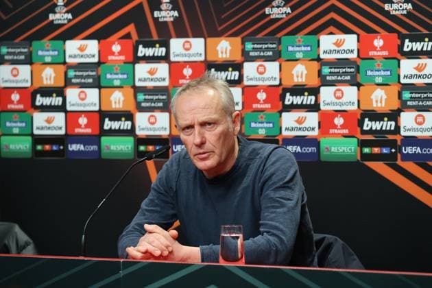 Freiburg, Germany 16 March 2023 Europa League 2022 2023 1 8 Final SC Freiburg vs Juventus Turin In picture coach Christian Streich SC Freiburg at the press conference, PK Europa Park Stadium Baden Württemberg Copyright: xFotostandx xHettichx