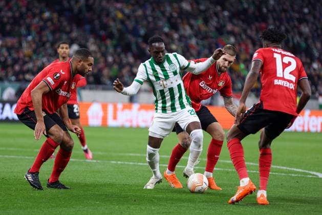 Ferencvarosi TC v Bayer 04 Leverkusen: Round of 16 Leg Two - UEFA Europa League Adama Traore v Jonathan Tah during the UEFA Europa League round of 16 leg two match between Ferencvarosi TC and Bayer 04 Leverkusen at Puskas Arena on March 16, 2023 in Budapest, Hungary. Budapest Hungary  Copyright: xHorvathxTamasx originalFilename:tamas-notitle230317_npi4a.jpg