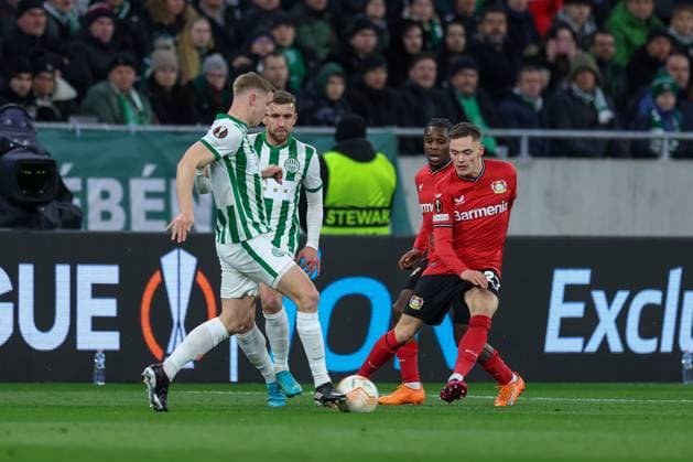 Ferencvarosi TC v Bayer 04 Leverkusen: Round of 16 Leg Two - UEFA Europa League Mats Knoester v Florian Wirtz during the UEFA Europa League round of 16 leg two match between Ferencvarosi TC and Bayer 04 Leverkusen at Puskas Arena on March 16, 2023 in Budapest, Hungary. Budapest Hungary  Copyright: xHorvathxTamasx originalFilename:tamas-notitle230317_np3Yb.jpg