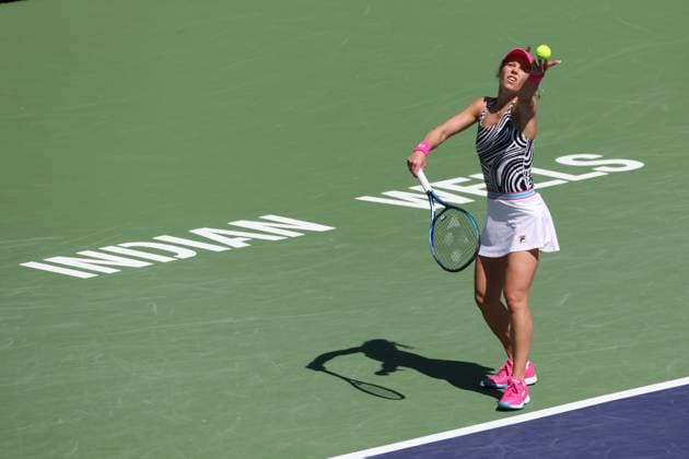 INDIAN WELLS, CA - MARCH 17: Laura Siegemund (GER) serves during the BNP Paribas Open on March 17, 2023 at the Indian Wells Tennis Garden in Indian Wells, CA. (Photo by George Walker Icon Sportswire) TENNIS: MAR 17 BNP Paribas Open Icon230317065