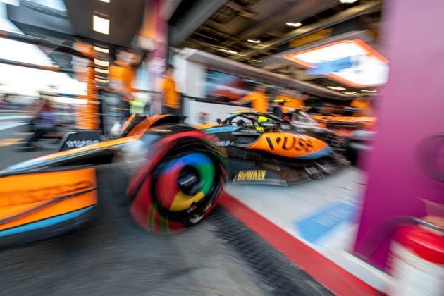 JEDDAH, SAUDI ARABIA: Lando Norris, racing for the McLaren F1 team during the 2023 Formula 1 Saudi Arabian Grand Prix at the Jeddah Corniche Circuit in Jeddah, Saudi Arabia
