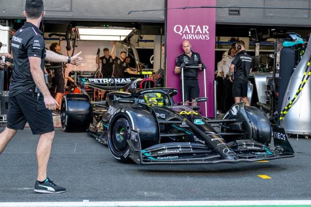 JEDDAH, SAUDI ARABIA: Lewis Hamilton, racing for the Mercedes F1 team during the 2023 Formula 1 Saudi Arabian Grand Prix at the Jeddah Corniche Circuit in Jeddah, Saudi Arabia