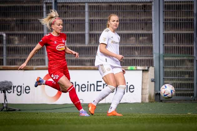 1 Women Bundesliga 1 FC Koeln vs FC Bayern Muenchen, 18 03 2023 Maximiliane Rall FC Bayern Muenchen, 8 , Mandy Islacker 8, 1 FC Koeln during the match 1 FC Koeln vs FC Bayern Muenchen on matchday 15 of the women soccer Bundesliga on 18 03 2023 at Franz Kremer Stadion in Koeln North Rhine Westphalia DFL REGULATES PROHIBIT ANY USE OF PHOTOGRAPHS AS IMAGE SEQUENCES AND OR QUASI VIDEO Copyright: xBEAUTIFULxSPORTS AxelxKohringx