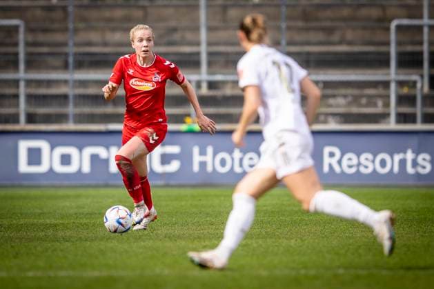 1 Women Bundesliga 1 FC Koeln vs FC Bayern Muenchen, 18 03 2023 Celina Degen 5, 1 FC Koeln during the match 1 FC Koeln vs FC Bayern Muenchen on matchday 15 of the women soccer Bundesliga on 18 03 2023 at Franz Kremer Stadium in Koeln North Rhine Westphalia DFL REGULATIONS PROHIBIT ANY USE OF PHOTOGRAPHS AS IMAGE SEQUENCES AND OR QUASI VIDEO Copyright: xBEAUTIFULxSPORTS AxelxKohringx