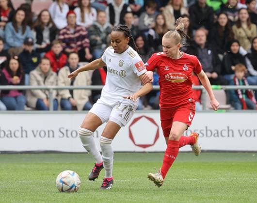 Emelyne Laurent FC Bayern Muenchen 27 , 1 FC Koeln vs FC Bayern Muenchen, 1 Flyar Alarm Frauen Bundesliga, Fussball, 15 Spieltag, 18 03 2023, DFL REGULATES PROHIBIT ANY USE OF PHOTOGRAPHS AS IMAGE SEQUENCES AND OR QUASI hVIDEO, 1 FC Koeln vs FC Bayern Muenchen, 1 Flyar Alarm Frauen Bundesliga, Fussball, 15 Spieltag, 18 03 2023, Koeln Copyright: xEibner-Pressefoto JoergxNiebergax EP_JNL