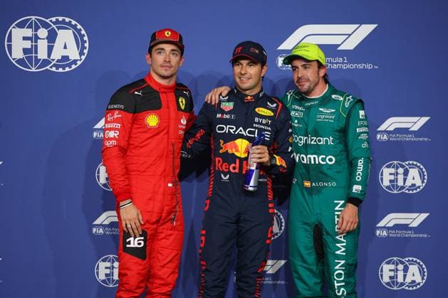 LECLERC Charles (mco), Scuderia Ferrari SF-23, portrait, PEREZ Sergio (mex), Red Bull Racing RB19, portrait, ALONSO Fernando (spa), Aston Martin F1 Team AMR23, portrait during the Formula 1 STC Saudi Arabian Grand Prix 2023, 2nd round of the 2023 Formula One World Championship, WM, Weltmeisterschaft from March 17 to 19, 2023 on the Jeddah Corniche Circuit, in Jeddah, Saudi Arabia - F1 - SAUDI ARABIAN GRAND PRIX 2023 DPPI Panoramic 20230318_IMGL0177.JPG