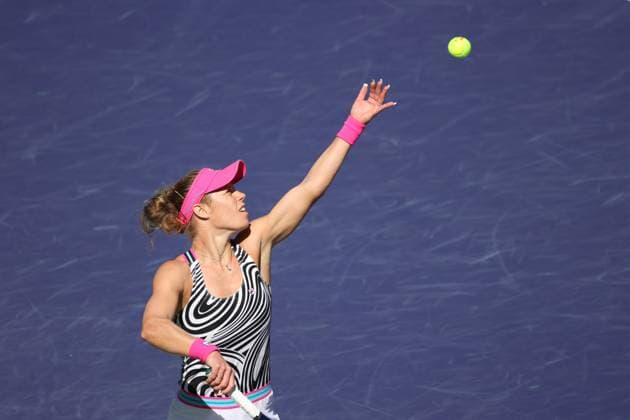 INDIAN WELLS, CA - MARCH 18: Laura Siegemund (GER) serves during the BNP Paribas Open on March 18, 2023 at the Indian Wells Tennis Garden in Indian Wells, CA. (Photo by George Walker Icon Sportswire) TENNIS: MAR 18 BNP Paribas Open Icon230318010