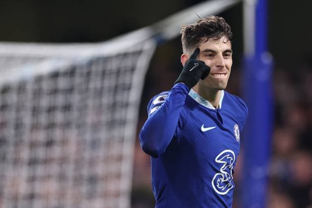 Sport Themen der Woche KW11 Sport Bilder des Tages Chelsea v Everton 18 March 2023, London - Premier League Football - Chelsea v Everton - Kai Havertz of Chelsea celebrates their second goal - Photo: Jacques Feeney Offside. London UK *** Chelsea gegen Everton 18. März 2023, London Premier League Fußball Chelsea gegen Everton Kai Havertz von Chelsea feiert sein zweites Tor Foto Jacques Feeney Abseits London UK  Copyright: xJacquesxFeeneyx xOffsidexOffside