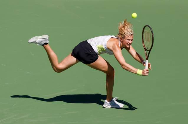March 18, 2023 Katerina Siniakova of the Czech Republic returns a shot during the women s doubles final during the 2023 BNP Paribas Open at Indian Wells Tennis Garden in Indian Wells, California. Mandatory Photo Credit: CSM Indian Wells United States of America - ZUMAc04_ 20230318_zaf_c04_033 Copyright: xCharlesxBausx